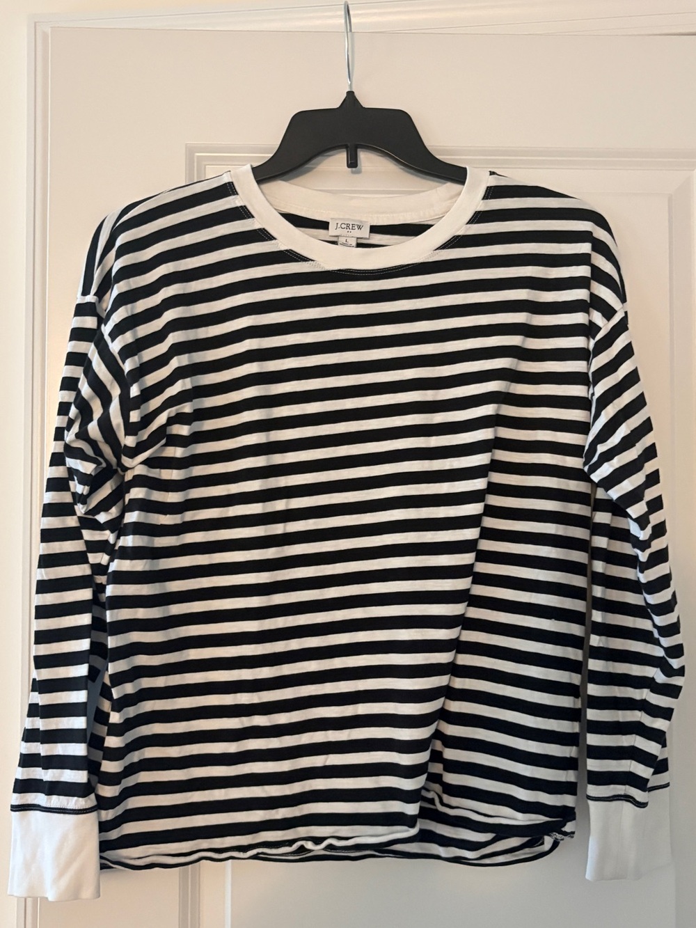 J. Crew Black and White Striped Crewneck Long Sleeve Tee